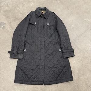Burberry Brit Nova Check Quilted Belted Trench Coat Womens Medium Black